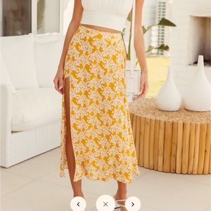 NEW Hello Molly Signature Signed Copy Midi Skirt Mustard